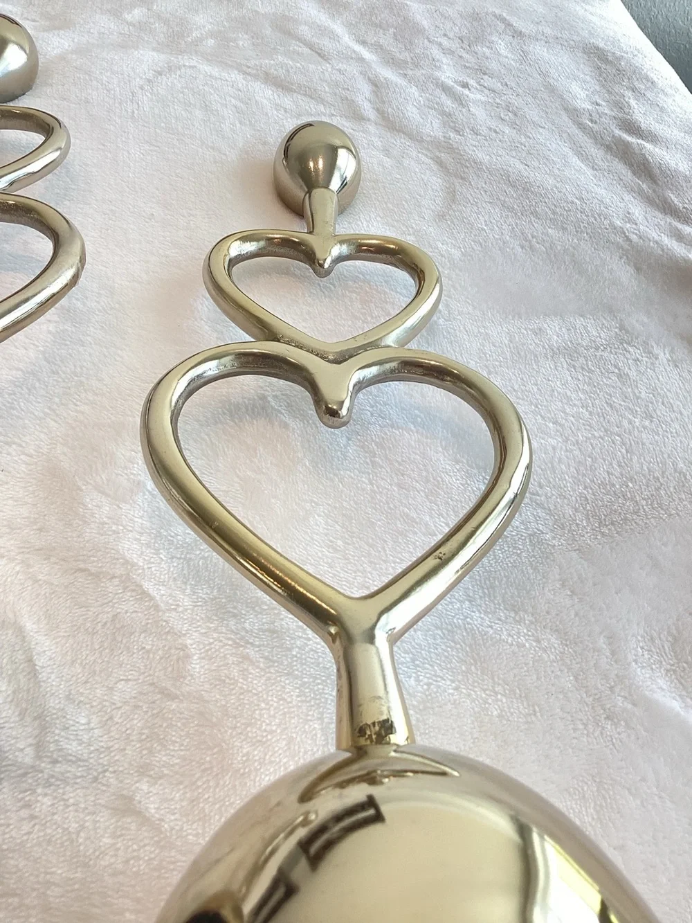 Anthropologie Gold Heart Candleholders Taper Candles New Champagne Stacked Heart